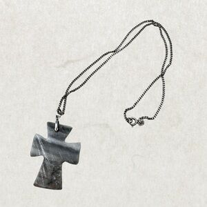 Vintage Sterling Silver 925 Stone Cross Pendant Necklace